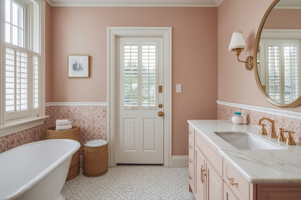blush bathroom zellige tile
