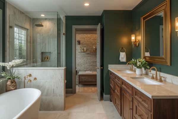luxury green bathroom brass fixtures
