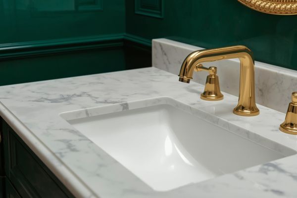 green bathroom gold faucet

