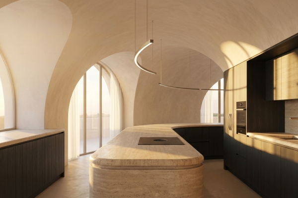 curved kitchen island arched doorway design